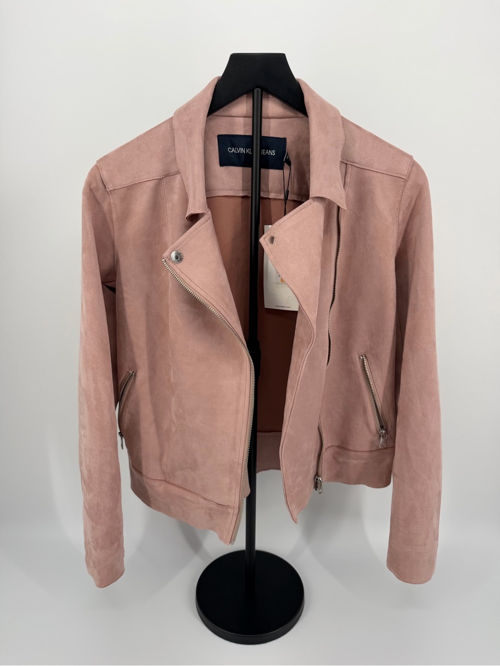 Calvin Klein Jeans Moto Jacket Pink Faux Suede Zip Womens Size S NWT